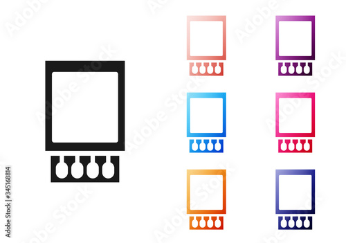 Black Open matchbox and matches icon isolated on white background. Set icons colorful. Vector Illustration