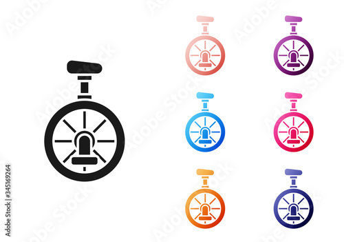 Black Unicycle or one wheel bicycle icon isolated on white background. Monowheel bicycle. Set icons colorful. Vector Illustration