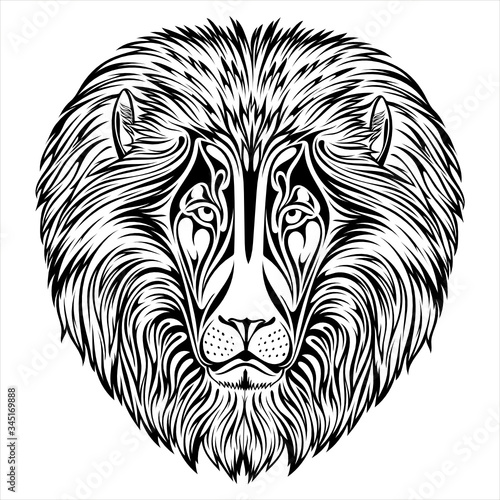Black and white stylized image of a muzzle of a lion for tattoo and other.