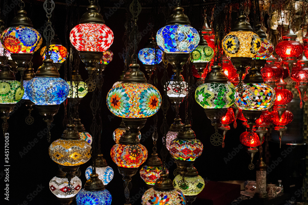 traditional Turkish lamps with a range of colors