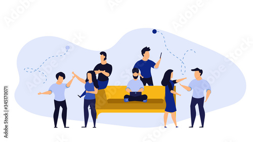 Office day vector illustration business work person cartoon. Flat character concept work design. Man and woman workplace employee job. Team life coworking daily. Busy human creative team meeting