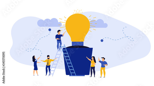Business clear idea vector illustration concept background. Awareness office attention people light bulb. Cartoon achievement innovation electricity symbol. Web job search sign element technology