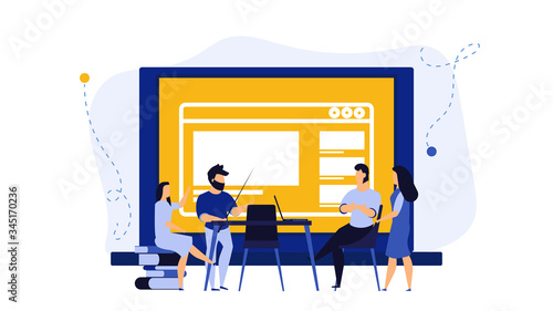 Digital classroom virtual learning education concept illustration vector. Computer class school study knowledge online. Student training with smart laptop network. Web video teaching distance course