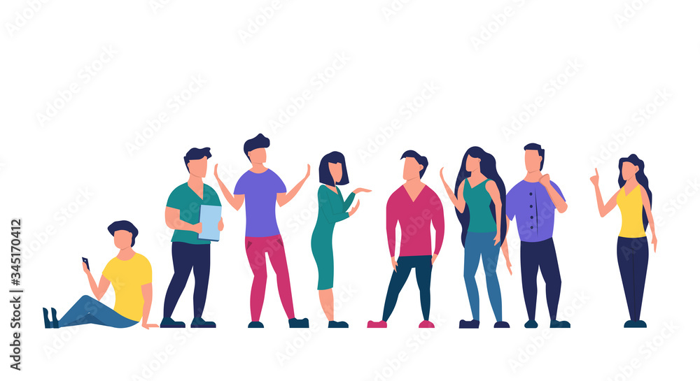 Business teamwork social network vector flat illustration character. People talk and connection community cooperation team. Meeting company office discussion