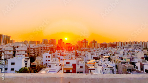 Sunrise over city of Surat, Gujarat, India. cityscape