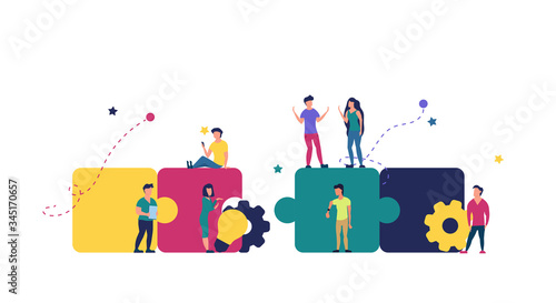 Puzzle team work vector illustration concept partner. Partnership teamwork business people collaboration together vector design. Concept jigsaw part solution group connect. Cooperation strategy idea