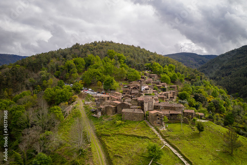 Talasnal drone aerial view schist village in Lousa, in Portugal