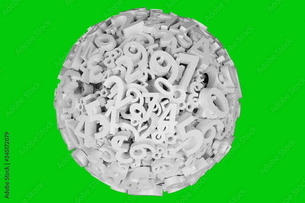 Ball with numbers. Math, finance and business concept. Numbers from zero to nine on Green screen or chromakey. 3d render Ball with numbers. Math, finance and business concept. Numbers from zero to nine on Green screen or chromakey. 3d render