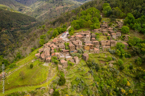 Talasnal drone aerial view schist village in Lousa, in Portugal photo