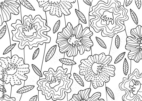 Floral 1 black and white hand draw pictures. Sketch for anti-stress and art therapy coloring book. Vector illustration for coloring page.