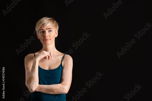 Body positive. Beautiful woman on black background