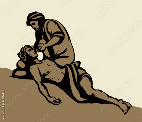 The parable of the good Samaritan. Vector drawing