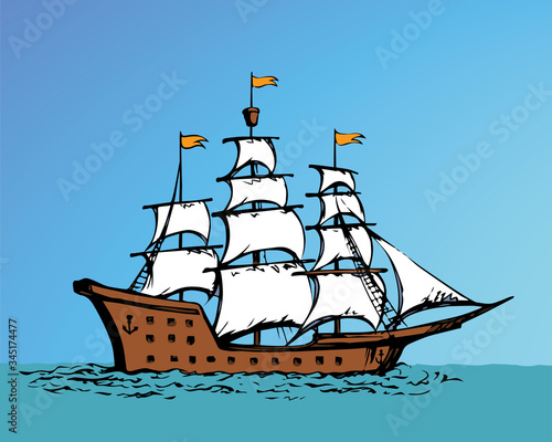 Sailing vessel. Vector drawing ship