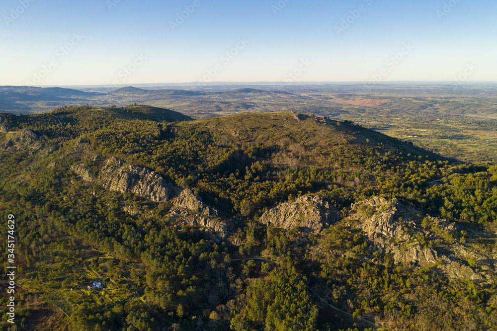 Landscape drone aerial view of Serra de Sao Mamede in Castelo de Vide, Portugal