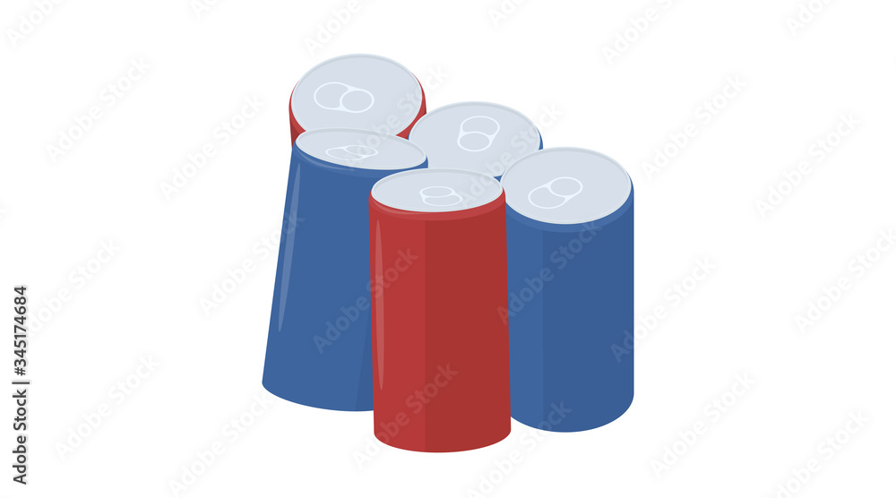 Aluminum water cans of soda red and blue colors isolated on a white background. Aluminum water cans of soda red and blue colors isolated on a white background.