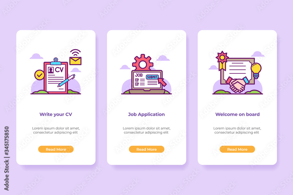 Vector Illustration of Onboarding Job Searching Interface in line style Vector Illustration of Onboarding Job Searching Interface in line style