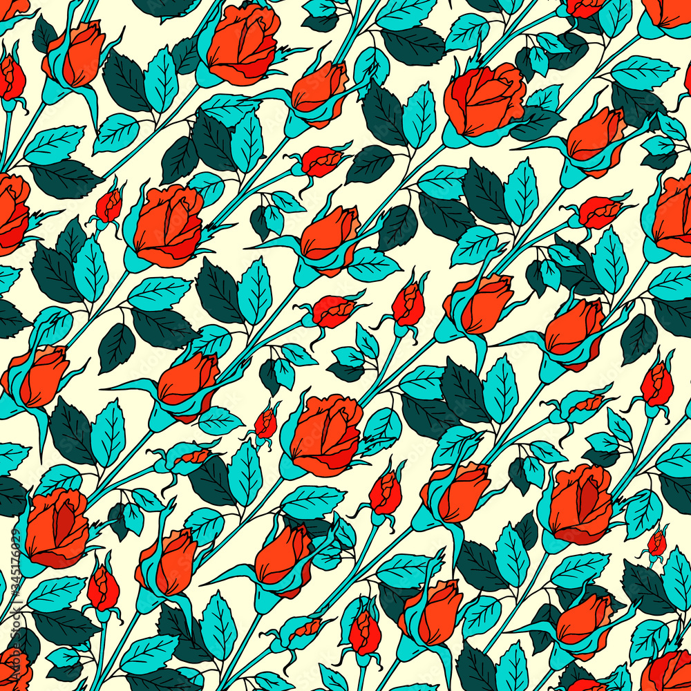 Vector seamless floral pattern with colrful roses. Design for cards, invitations, covers, posters, paper and fabric. Vector seamless floral pattern with colrful roses. Design for cards, invitations, covers, posters, paper and fabric.