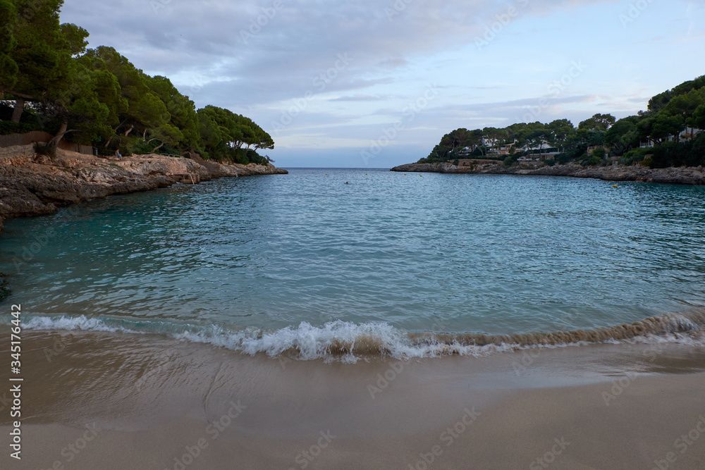Beautiful evening view at the Cala Gran beach in Cala d'Oe, Mallorca island, Spain