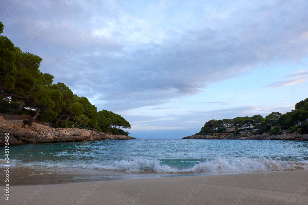 Beautiful evening view at the Cala Gran beach in Cala d'Oe, Mallorca island, Spain