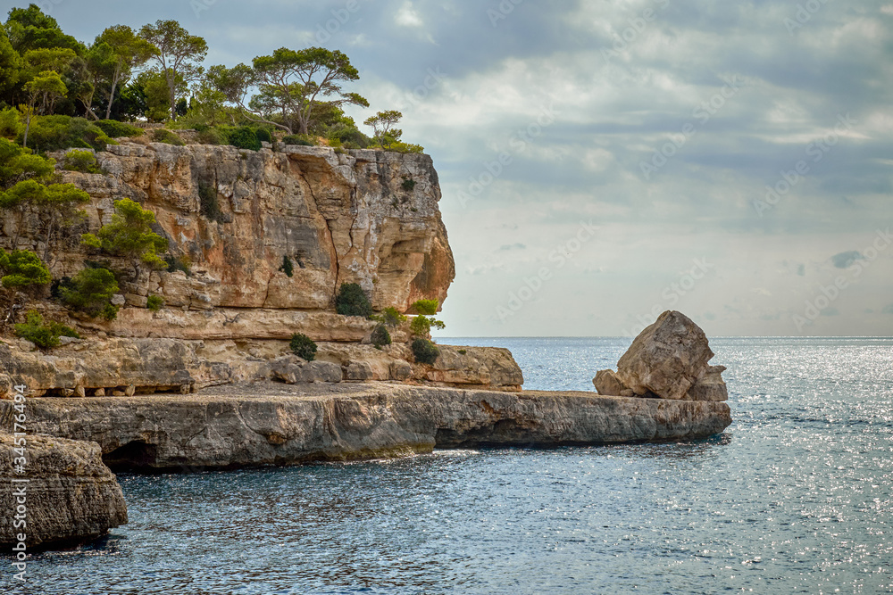 Beautiful rocks on the coast of Cala Santanyi in Mallorca island, Spain