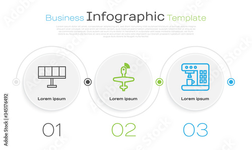 Set line Solar energy panel, UAV Drone and Coffee machine. Business infographic template. Vector