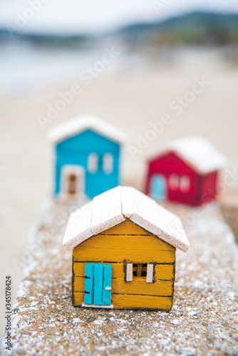 wooden house on the beach. stay at home stay safe