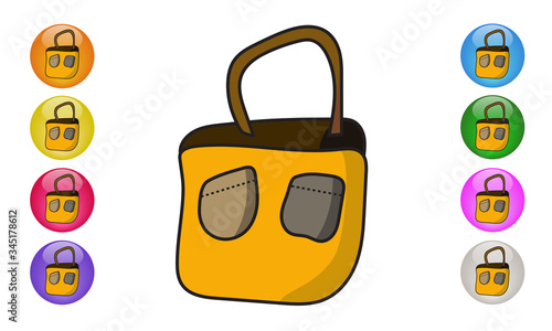 Woman brown leather shopping bag or glamour fashion handbag. Baggage symbol, sign, logo design template. Vector illustration EPS 10