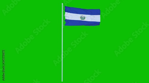 El Salvador Flag Waving on wind on green screen or chroma key background. 3d rendering