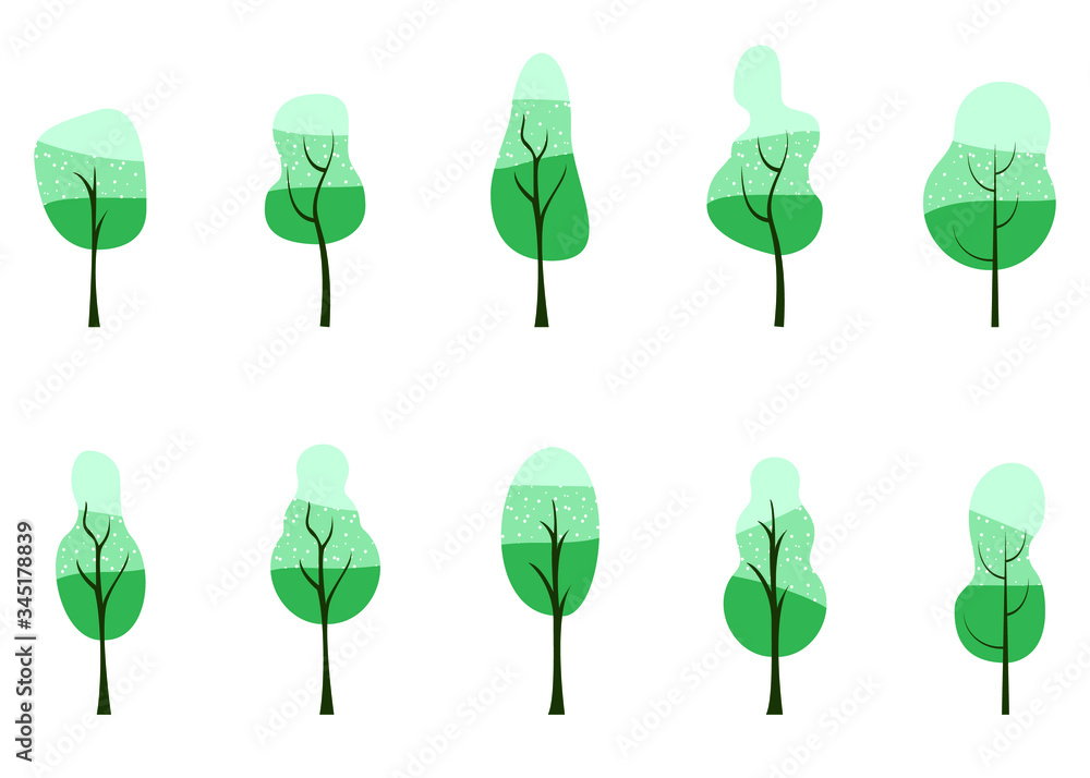 Vector illustration of trees tosca color, and added a pattern, flat design style, bundle.