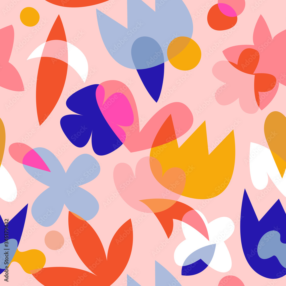 Abstract aesthetic seamless pattern with floral natural shapes. Contemporary art, modern graphic design. Bright vector illustration for fabric or wrapping paper, wall art, social media post, packaging