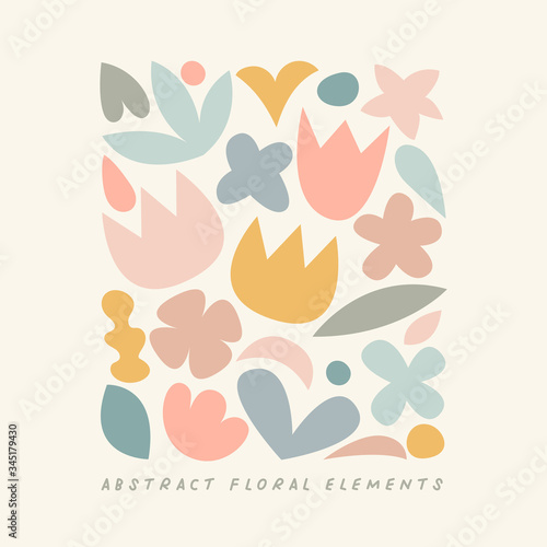 Modern abstract natural floral shapes set. Scandinavian cutout style. Contemporary aesthetic art for fabric or wrapping paper, wall art, social media post, packaging. Vector illustration