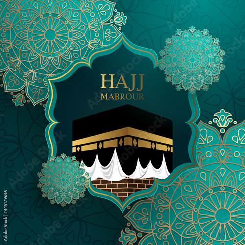 Hajj Mabrour greeting with kaaba, Islamic pilgrimage background , Eid al adha banner