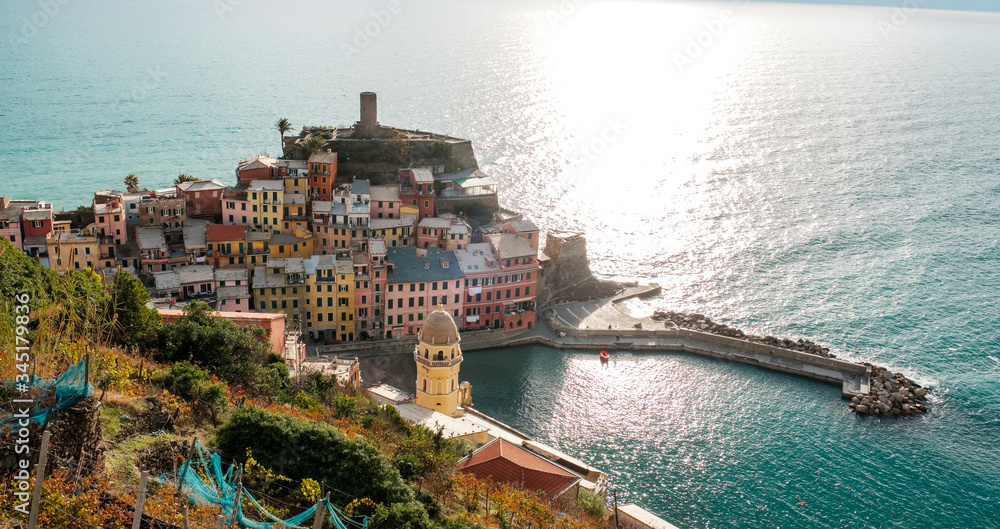 View of Vernazza, iconic old village of Cinque Terre National Park in Liguria, Italy