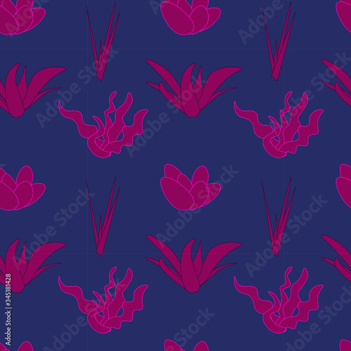 Modern design  pattern for fabric. summer fashion print. pink algae  grass on a blue background. color of the year. for printing on postcards  wrapping paper. vector eps 10