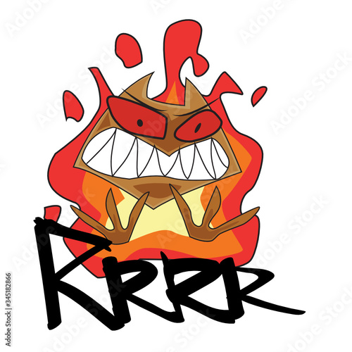 An angry character burned with fire. The bird in a rage looks with a sizzling look. Children s illustration on the theme of animals. Vector stock image for print  stickers  and design.
