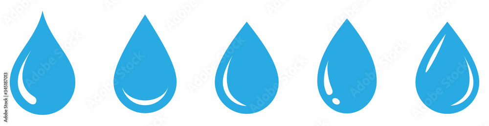 Water drop shape. Blue water drops set. Water or oil drop. Flat style Isolated on white background - stock vector.
