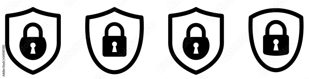 Shield security with lock icon set. Security shield or virus shield lock. Lock security collection isolated on white background. Flat style - stock vector.