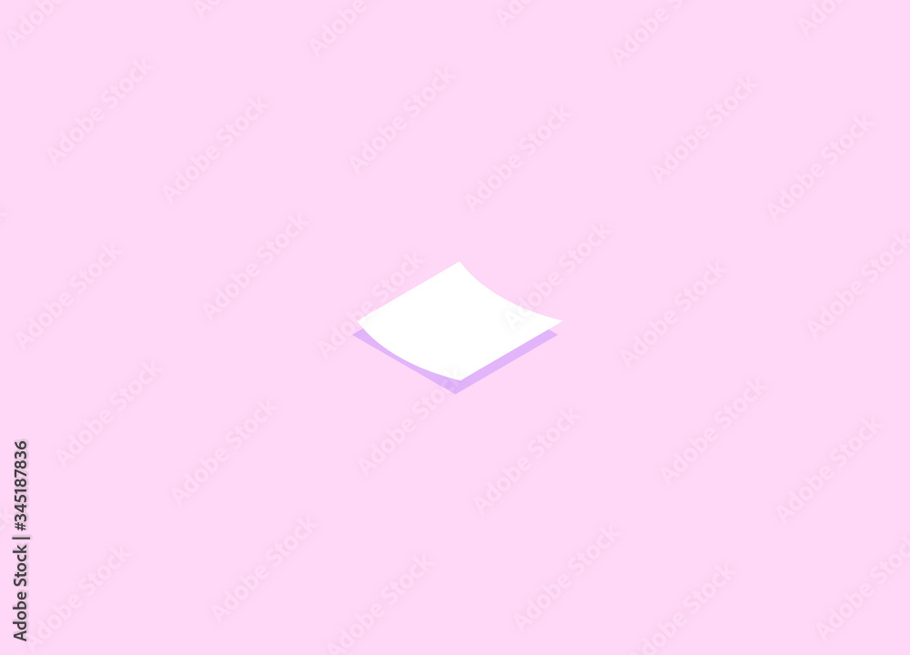 Single sticky note on pink background. Modern minimalist isometric illustration. Single sticky note on pink background. Modern minimalist isometric illustration.