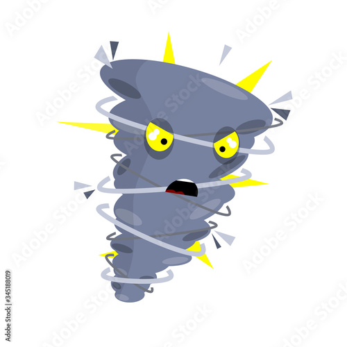 Tornadoes and strong winds. Storm bad weather. hurricane with lightning. whirlwind with face. dangerous situation. Natural disaster