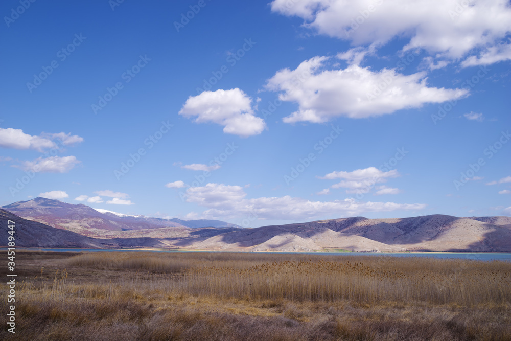 Wonderful scenery by the lake in Petres village, Florina, Greece Wonderful scenery by the lake in Petres village, Florina, Greece