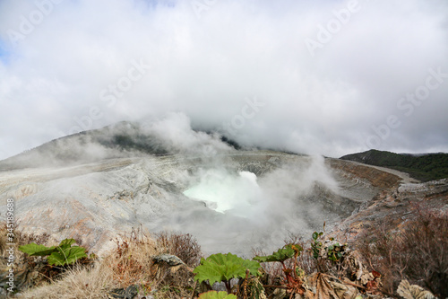 Poás Volcano covered by smoke in Costa Rica