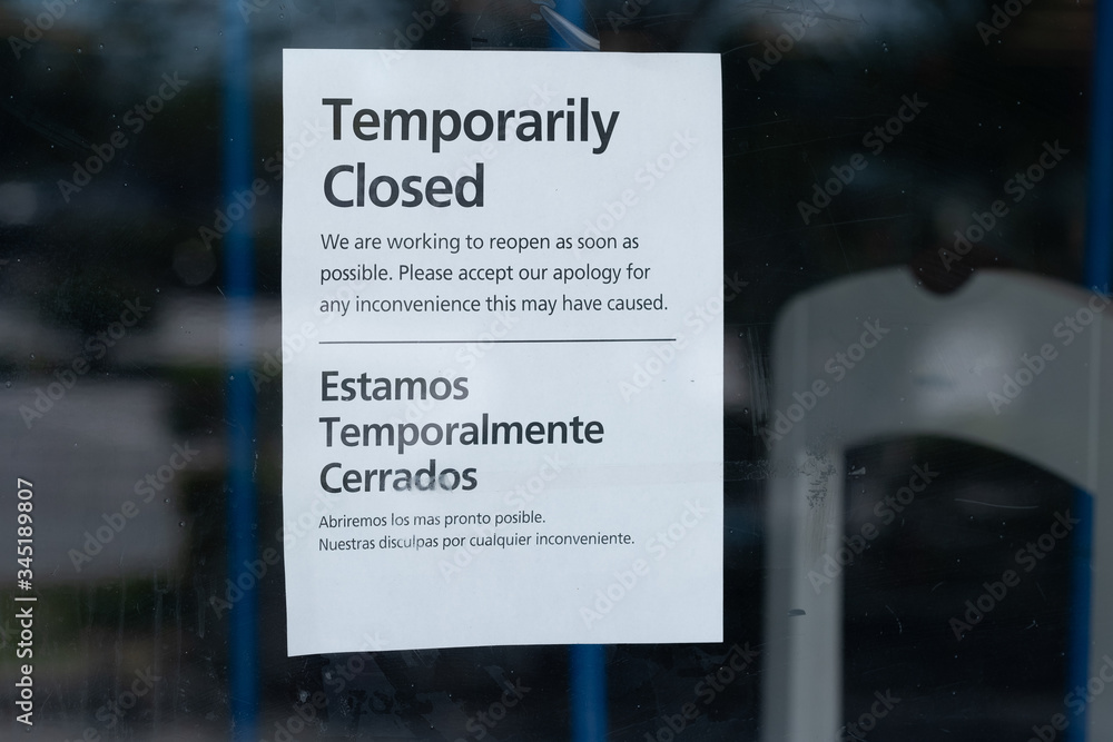 Sign on business closed by Covid 19 pandemic