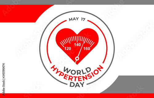 World hypertension day. Vector banner, poster for social media clinics, hospitals. Red heart with arrow and scale of the tonometer and the text: World hypertension day. The horizontal composition.