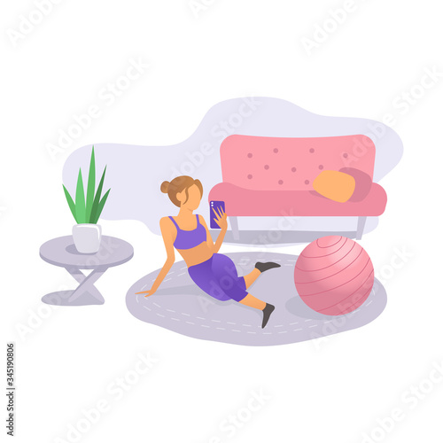 Woman Character Design, Exercise at home with Plates Ball and Making Selfy