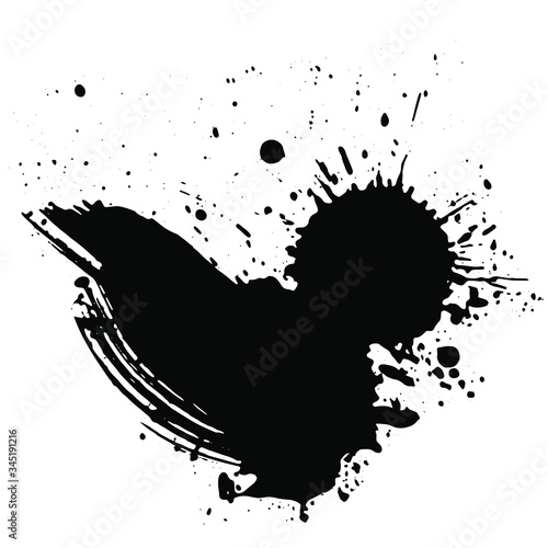 Sun at sunrise or sunset. Associative vector spot black on a white background. It is a graphic element of art technicians in design. Can be used in print or web design. A lot of paint splashes.