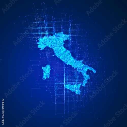 Italy map  connections  network. Smart working  digitalization and future. Technological innovation and internet network. Broadband  computerization and the digital world. Virtual reality. 3d render