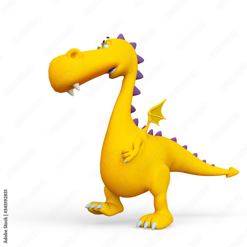 Fototapeta premium baby dragon cartoon walking around in a white background
