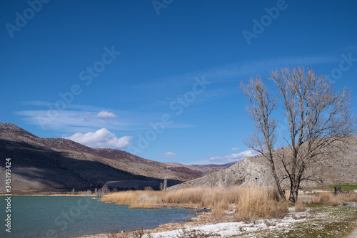 Wonderful scenery by the lake in Petres village, Florina, Greece