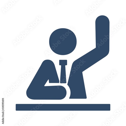 Student raising hand icon. Classroom, teaching concept.