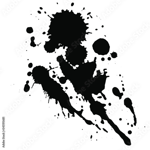 Spattered throughout the image of the blot, which is vaguely reminiscent of a sea horse and a hammer fish. Fully decorative vector element for design.